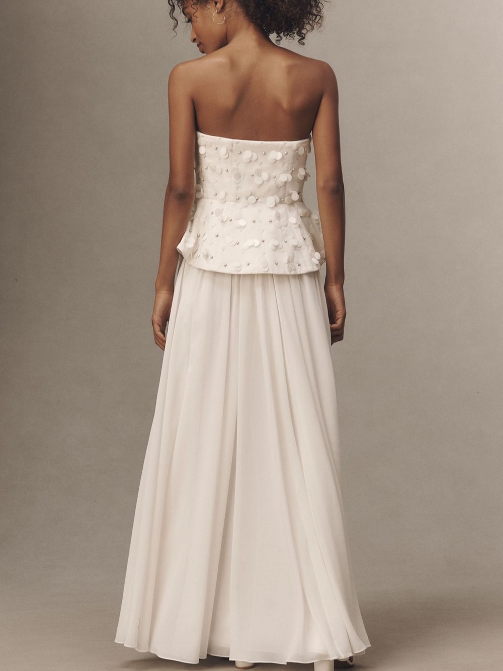 BHLDN Strapless Ivory Peplum Gown with Thigh Slit - Picture 2 of 4